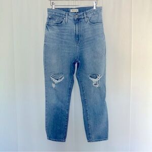 Madewell THEMOMJEAN Women's 28 Light Wash Distressed High Rise 100% Cotton EUC